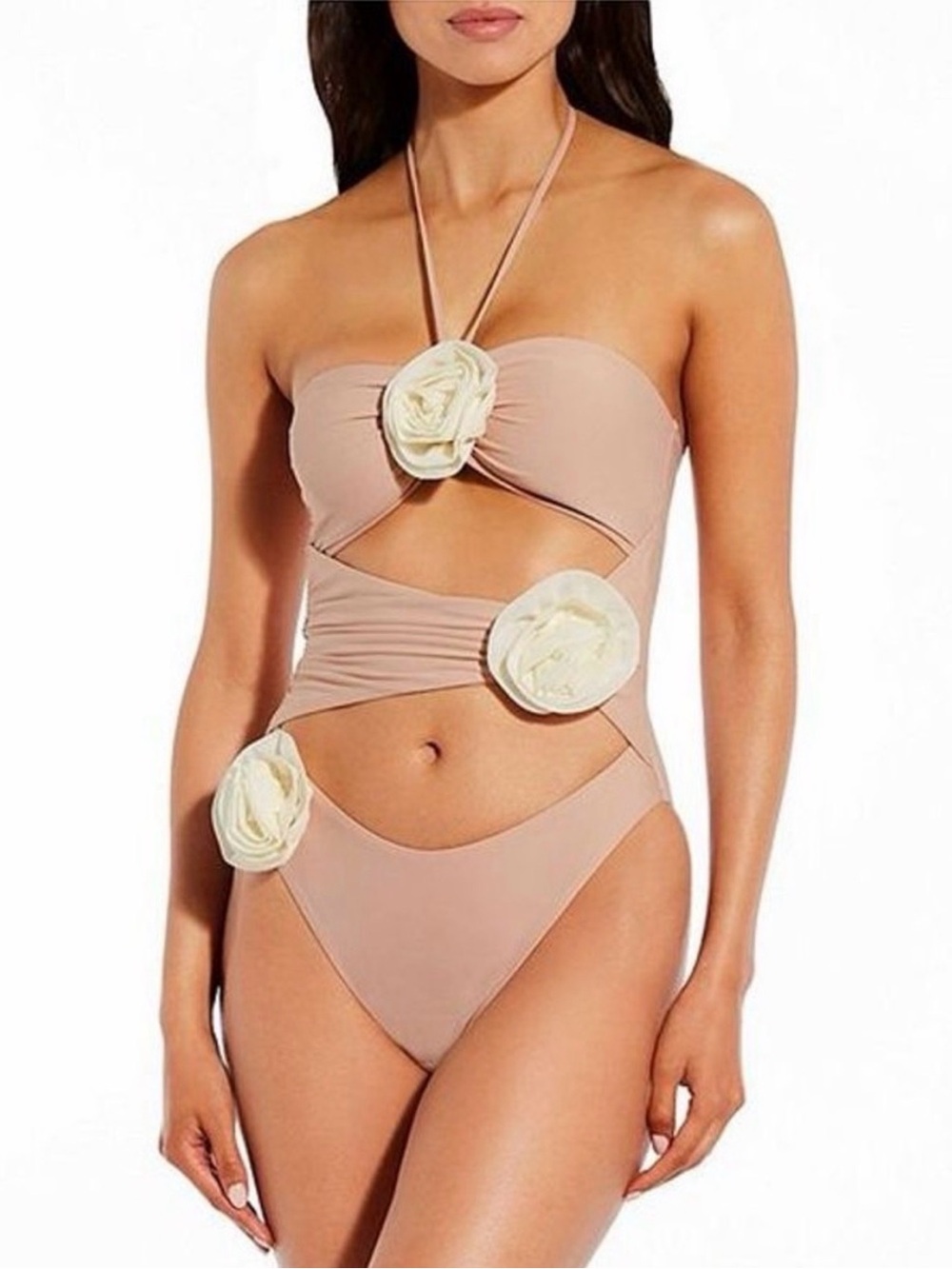 Gianni Bini Solid Rosette Asymmetrical Ruched Cut-Out One Piece Swimsuit